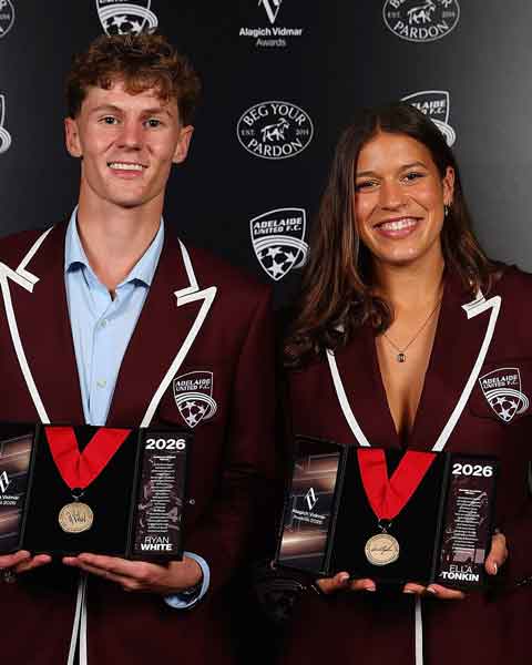 Custom Medals for Adelaide United: Aurelio Vidmar & Dianne Alagich Medallists Custom Medals for Adelaide United: Aurelio Vidmar & Dianne Alagich Medallists