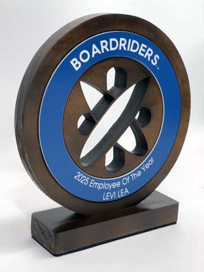Custom Boardriders Trophy + Name Badges: Wood & Acrylic, Made to Stand Out