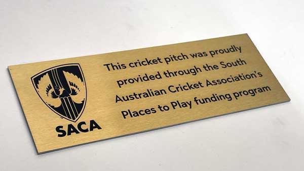 Custom SACA Gold Stainless Steel Plaques for Cricket Pitches Across South Australia Custom SACA Gold Stainless Steel Plaques for Cricket Pitches Across South Australia