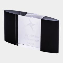 Ebony Black and Clear Crystal Award Curved Block